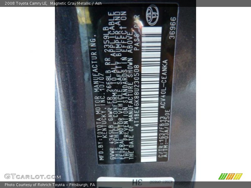 Magnetic Gray Metallic / Ash 2008 Toyota Camry LE