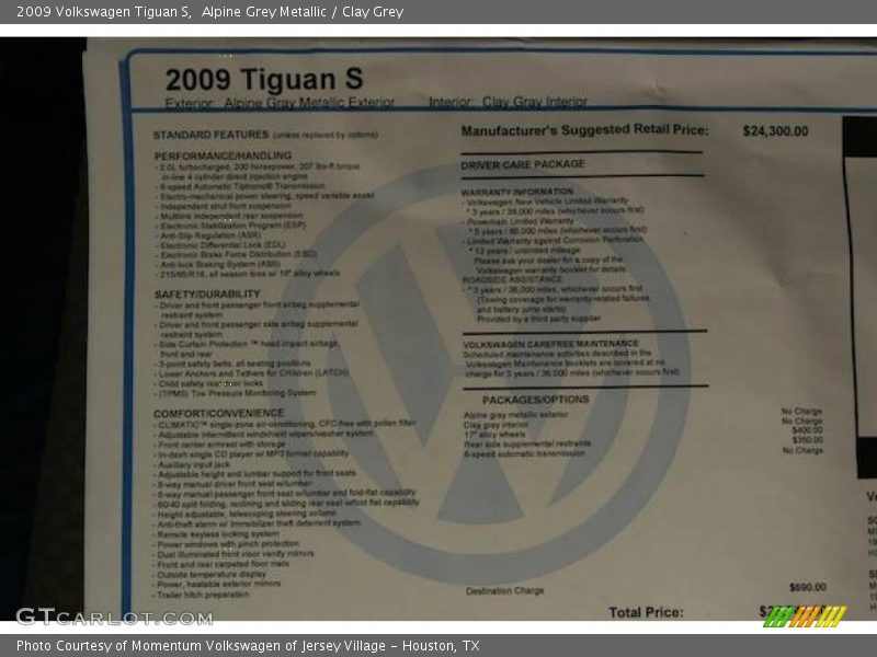Alpine Grey Metallic / Clay Grey 2009 Volkswagen Tiguan S