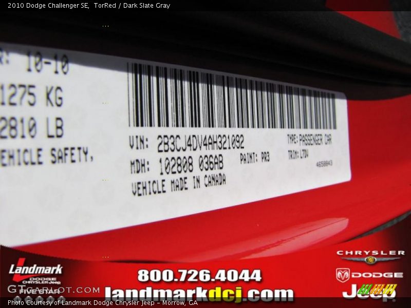 TorRed / Dark Slate Gray 2010 Dodge Challenger SE