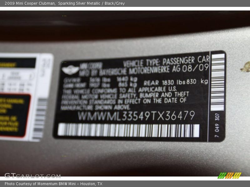 Sparkling Silver Metallic / Black/Grey 2009 Mini Cooper Clubman