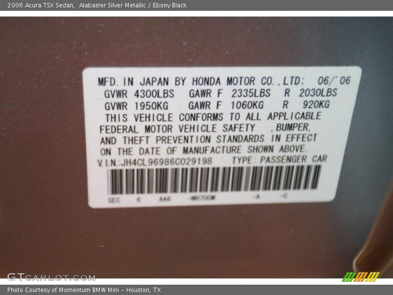 Alabaster Silver Metallic / Ebony Black 2006 Acura TSX Sedan