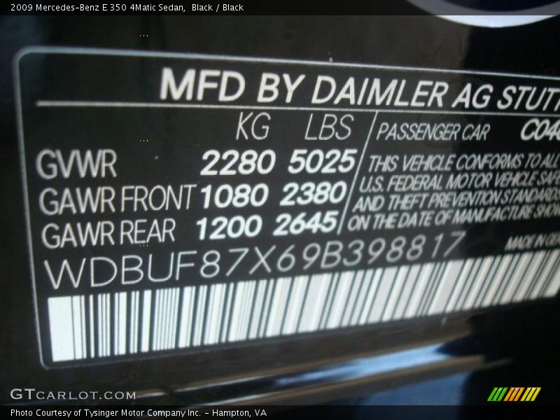 Black / Black 2009 Mercedes-Benz E 350 4Matic Sedan