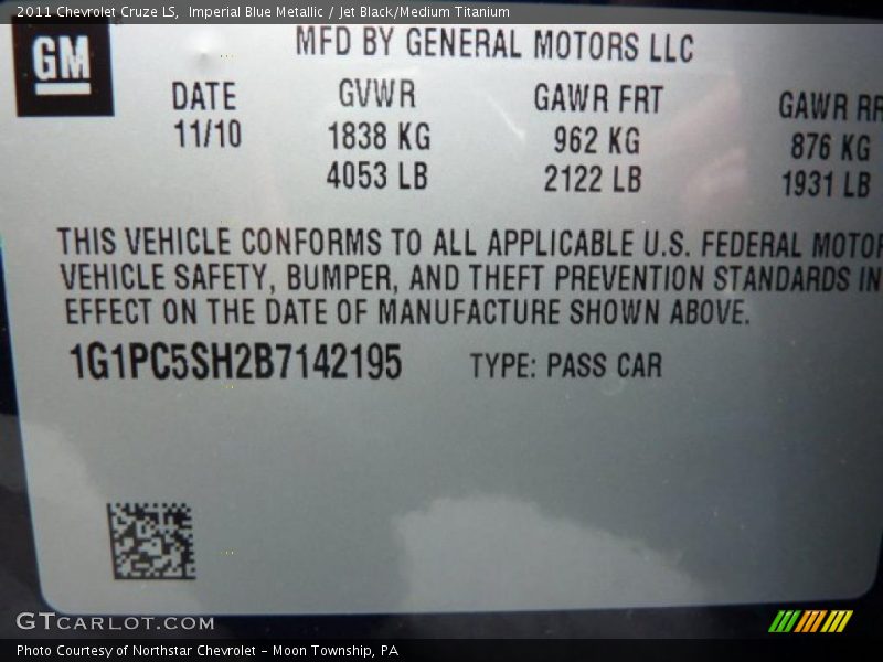 Imperial Blue Metallic / Jet Black/Medium Titanium 2011 Chevrolet Cruze LS