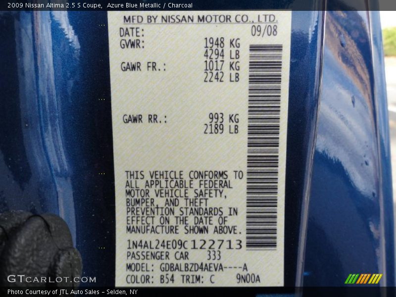 Azure Blue Metallic / Charcoal 2009 Nissan Altima 2.5 S Coupe