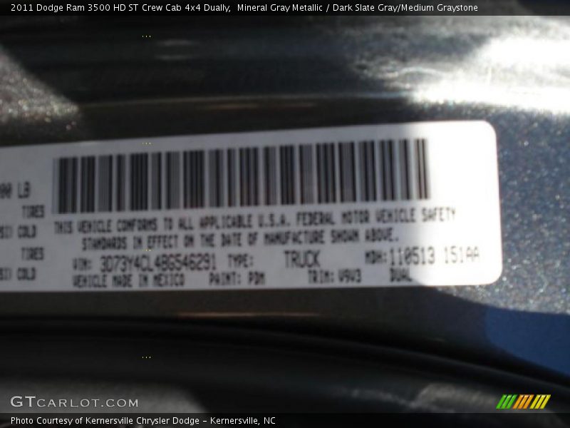 Mineral Gray Metallic / Dark Slate Gray/Medium Graystone 2011 Dodge Ram 3500 HD ST Crew Cab 4x4 Dually