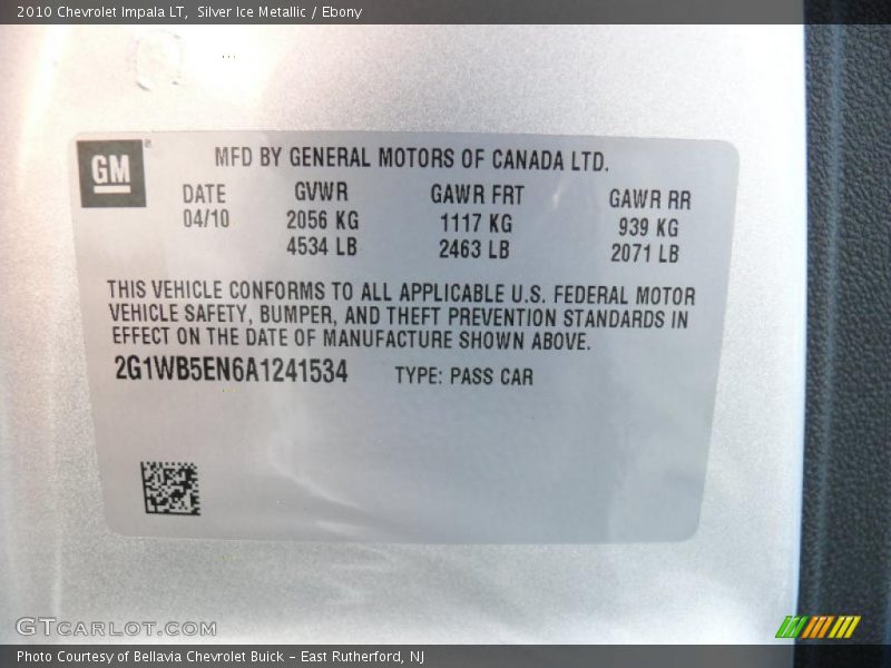 Silver Ice Metallic / Ebony 2010 Chevrolet Impala LT