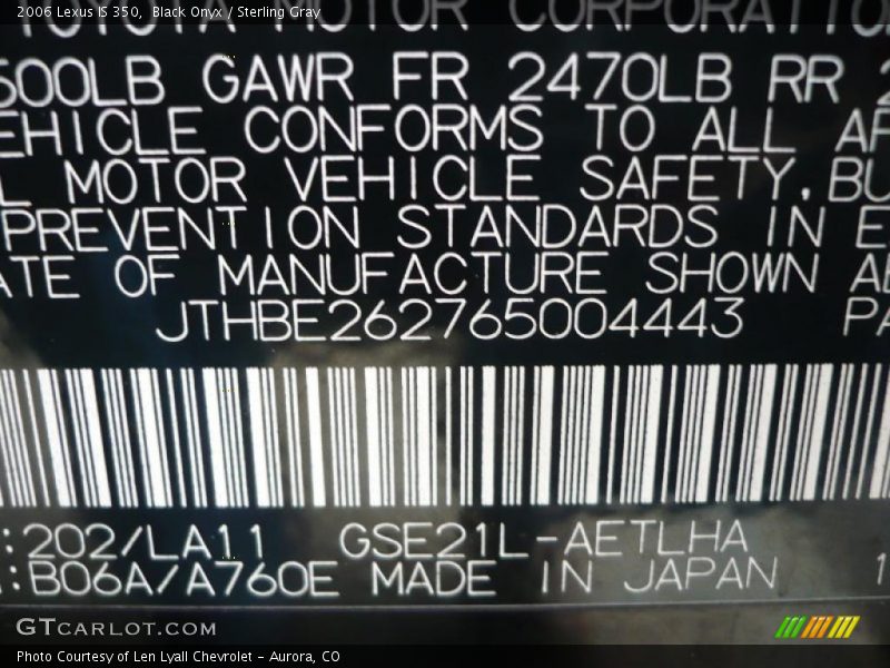 Black Onyx / Sterling Gray 2006 Lexus IS 350