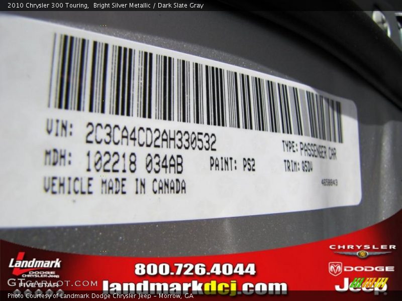 Bright Silver Metallic / Dark Slate Gray 2010 Chrysler 300 Touring