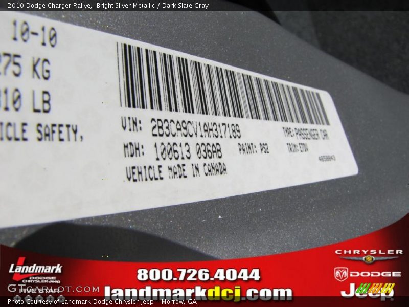 Bright Silver Metallic / Dark Slate Gray 2010 Dodge Charger Rallye