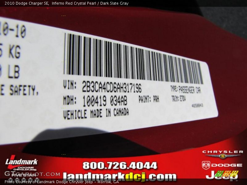 Inferno Red Crystal Pearl / Dark Slate Gray 2010 Dodge Charger SE