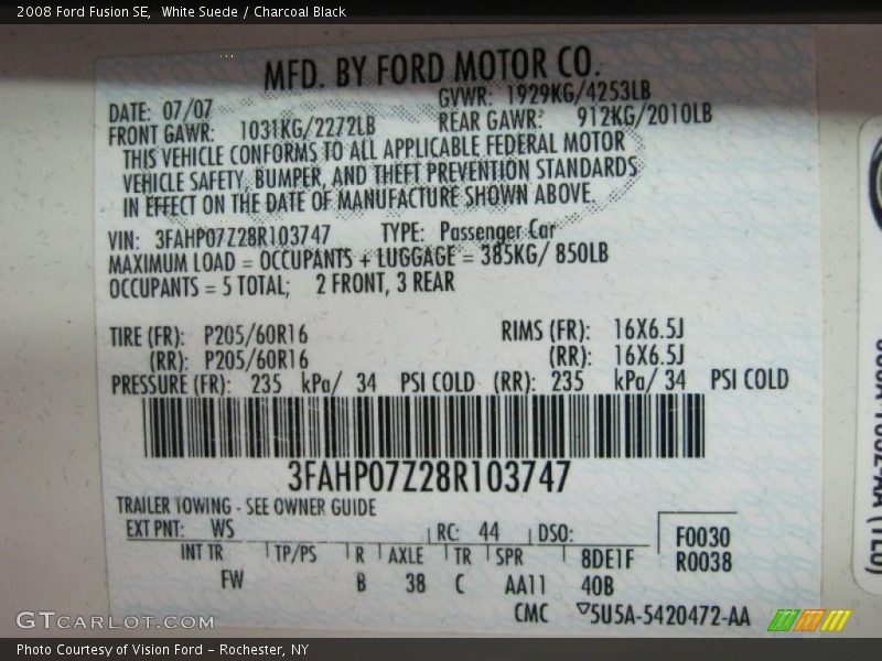 White Suede / Charcoal Black 2008 Ford Fusion SE