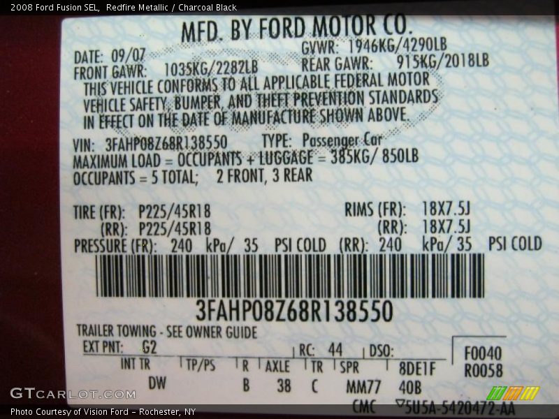 Redfire Metallic / Charcoal Black 2008 Ford Fusion SEL