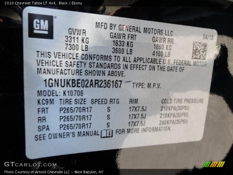 Black / Ebony 2010 Chevrolet Tahoe LT 4x4