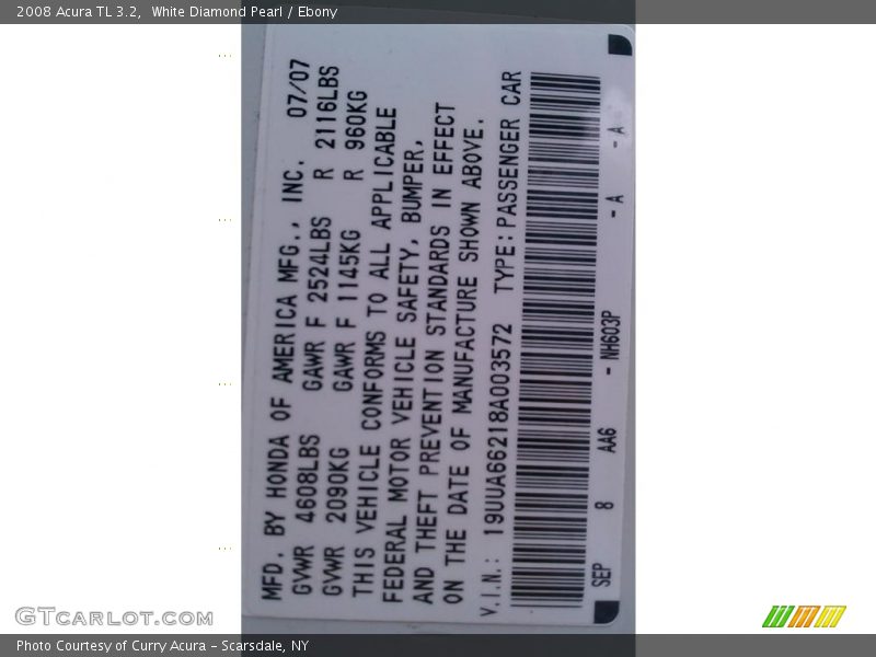 White Diamond Pearl / Ebony 2008 Acura TL 3.2