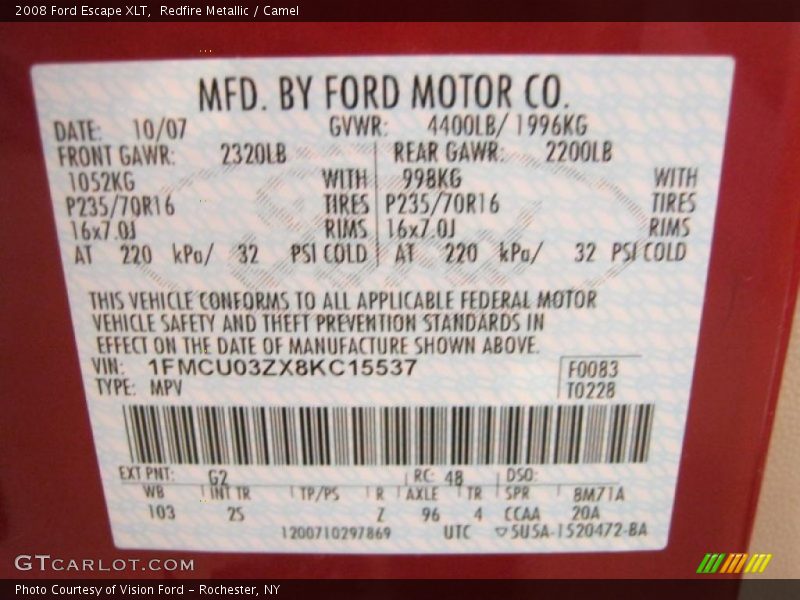 Redfire Metallic / Camel 2008 Ford Escape XLT