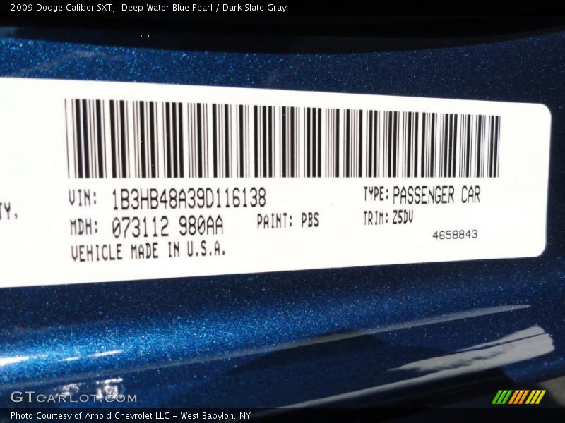 Deep Water Blue Pearl / Dark Slate Gray 2009 Dodge Caliber SXT