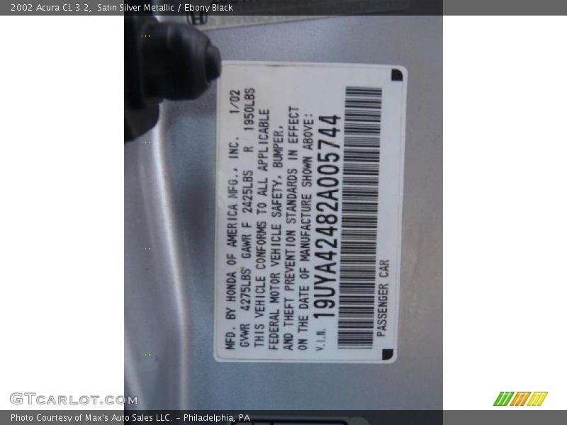 Satin Silver Metallic / Ebony Black 2002 Acura CL 3.2