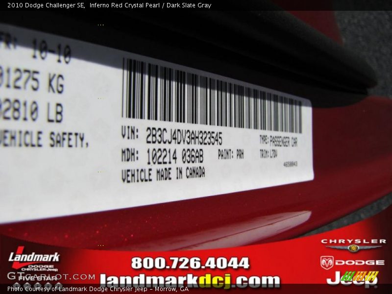 Inferno Red Crystal Pearl / Dark Slate Gray 2010 Dodge Challenger SE