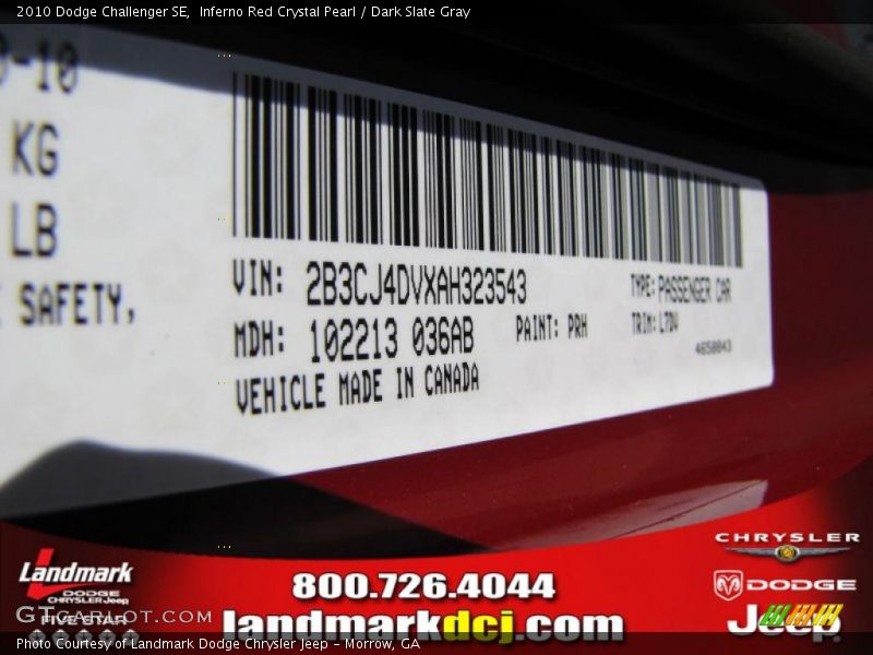 Inferno Red Crystal Pearl / Dark Slate Gray 2010 Dodge Challenger SE