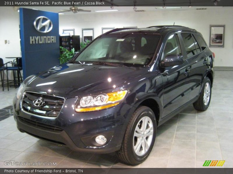 Pacific Blue Pearl / Cocoa Black 2011 Hyundai Santa Fe SE