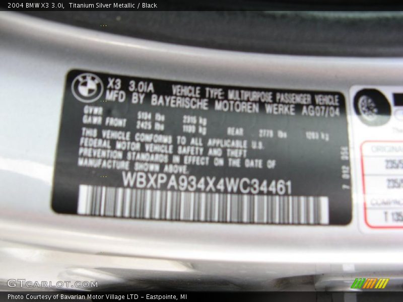 Titanium Silver Metallic / Black 2004 BMW X3 3.0i