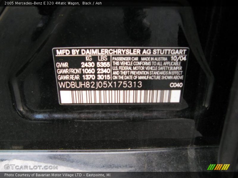 2005 E 320 4Matic Wagon Black Color Code 040