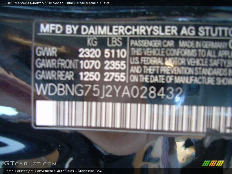 Black Opal Metallic / Java 2000 Mercedes-Benz S 500 Sedan
