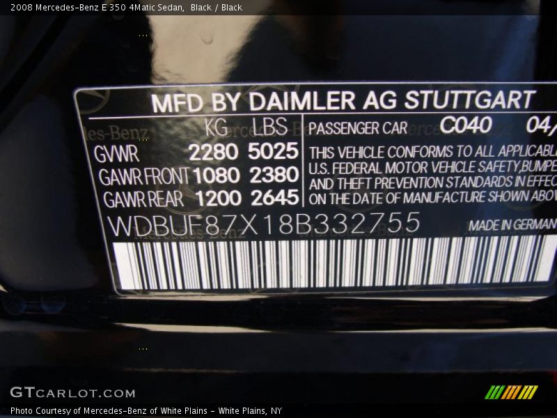Black / Black 2008 Mercedes-Benz E 350 4Matic Sedan