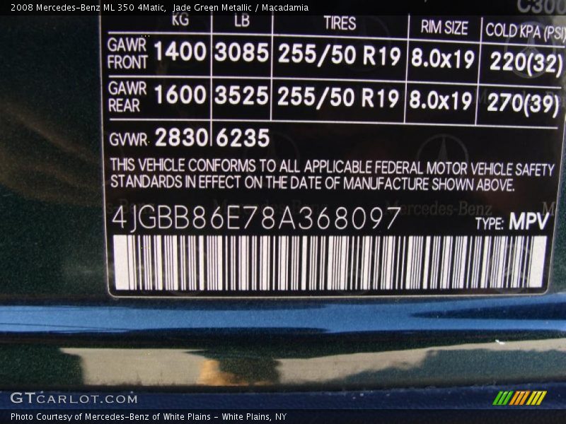 Jade Green Metallic / Macadamia 2008 Mercedes-Benz ML 350 4Matic