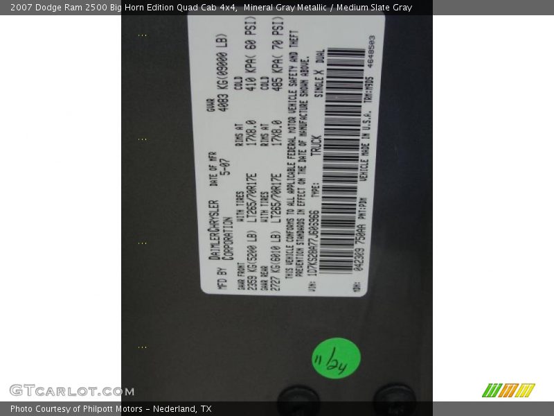 2007 Ram 2500 Big Horn Edition Quad Cab 4x4 Mineral Gray Metallic Color Code PDM