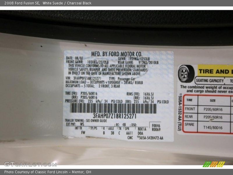 White Suede / Charcoal Black 2008 Ford Fusion SE