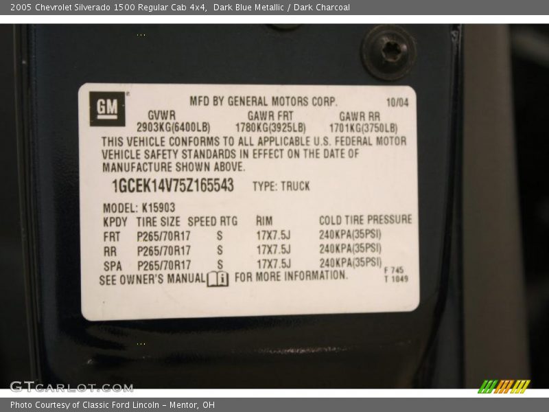 Dark Blue Metallic / Dark Charcoal 2005 Chevrolet Silverado 1500 Regular Cab 4x4