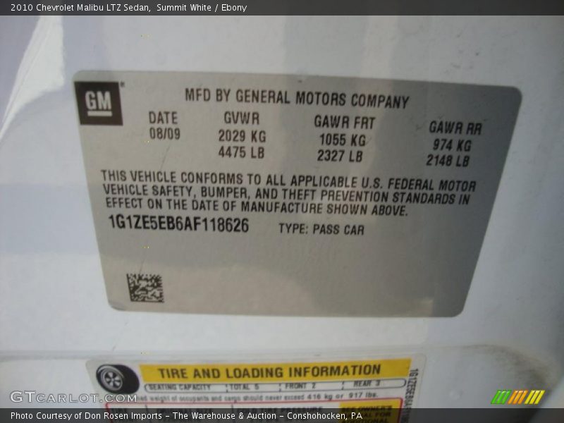 Summit White / Ebony 2010 Chevrolet Malibu LTZ Sedan