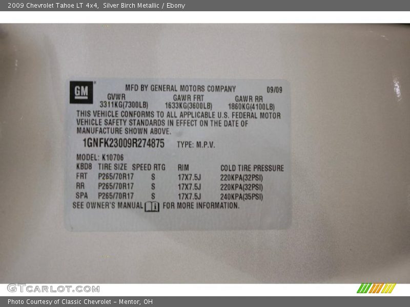 Silver Birch Metallic / Ebony 2009 Chevrolet Tahoe LT 4x4