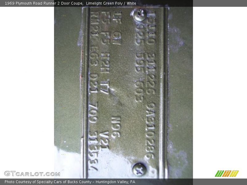 Info Tag of 1969 Road Runner 2 Door Coupe