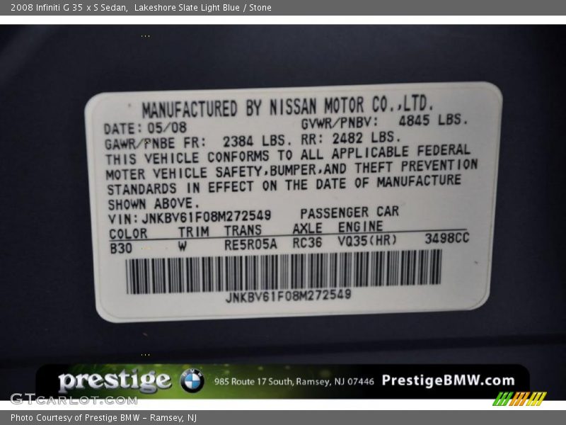 Lakeshore Slate Light Blue / Stone 2008 Infiniti G 35 x S Sedan