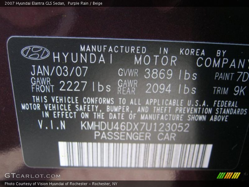 Purple Rain / Beige 2007 Hyundai Elantra GLS Sedan