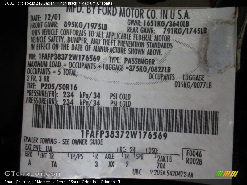 Pitch Black / Medium Graphite 2002 Ford Focus ZTS Sedan