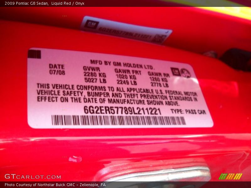 Liquid Red / Onyx 2009 Pontiac G8 Sedan