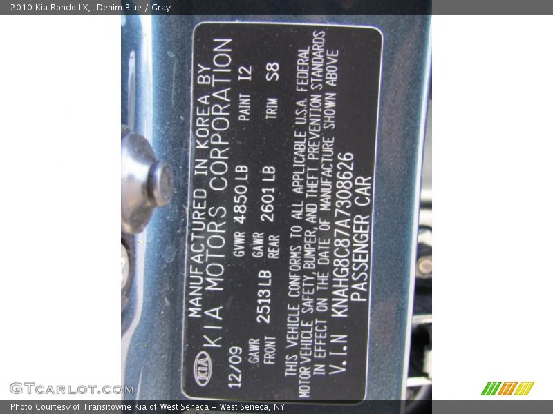 Denim Blue / Gray 2010 Kia Rondo LX