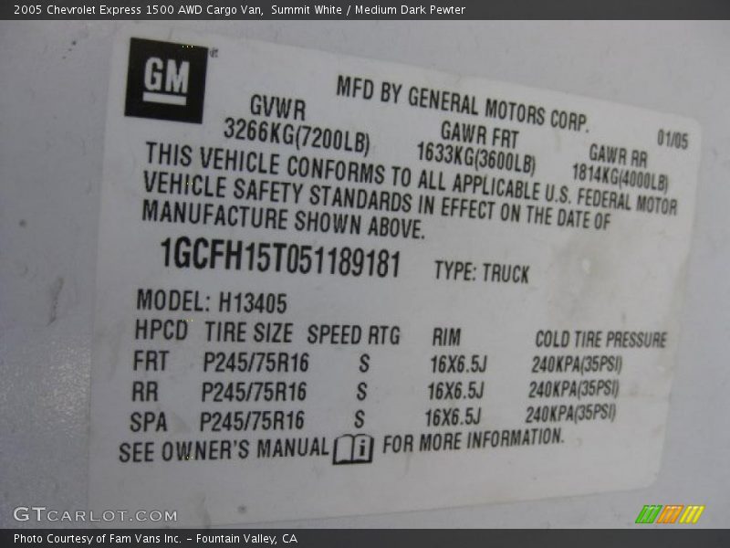 Summit White / Medium Dark Pewter 2005 Chevrolet Express 1500 AWD Cargo Van