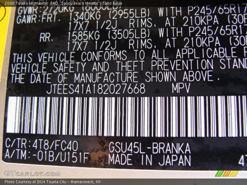 Sandy Beach Metallic / Sand Beige 2008 Toyota Highlander 4WD