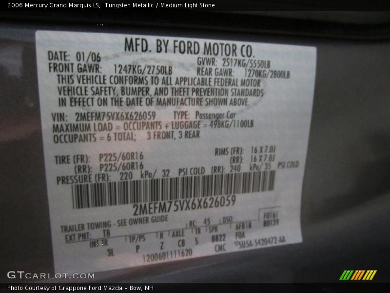 2006 Grand Marquis LS Tungsten Metallic Color Code T8