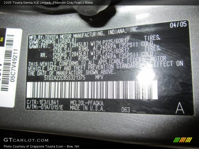 Phantom Gray Pearl / Stone 2005 Toyota Sienna XLE Limited