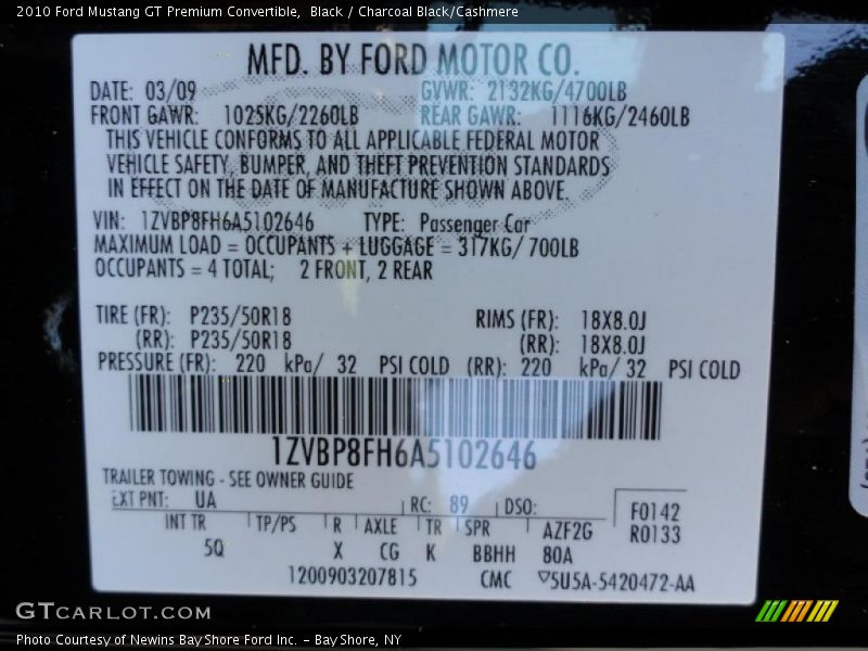 Black / Charcoal Black/Cashmere 2010 Ford Mustang GT Premium Convertible
