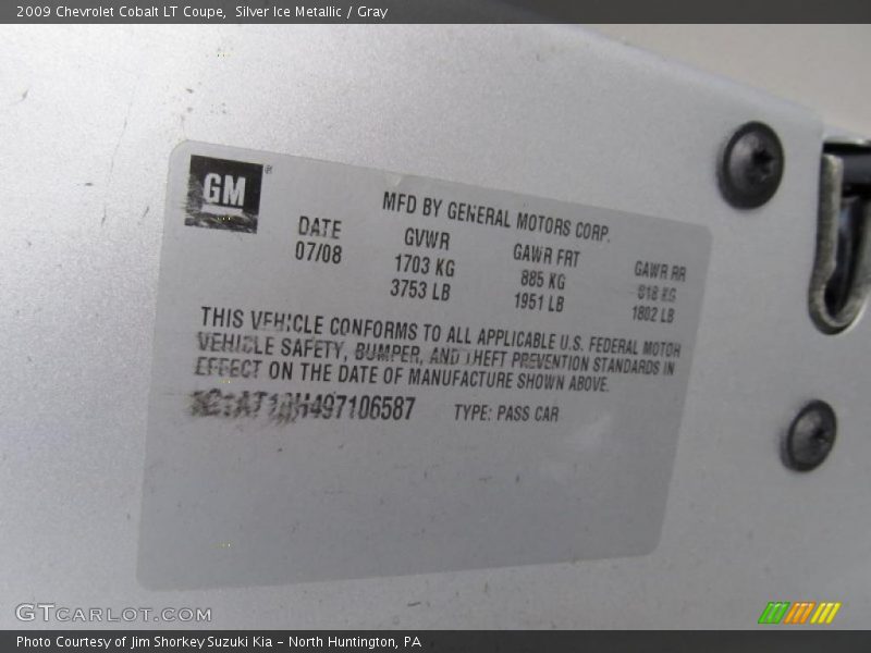 Silver Ice Metallic / Gray 2009 Chevrolet Cobalt LT Coupe