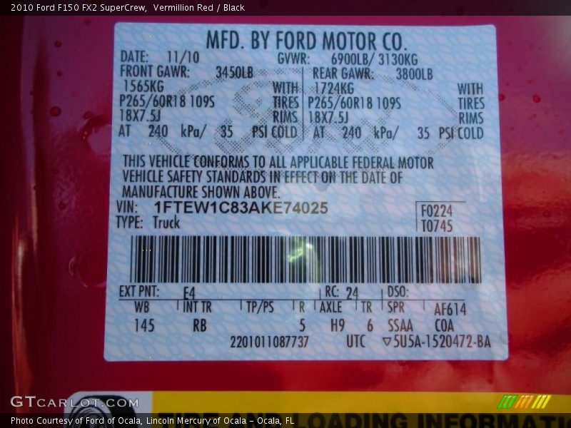 Vermillion Red / Black 2010 Ford F150 FX2 SuperCrew