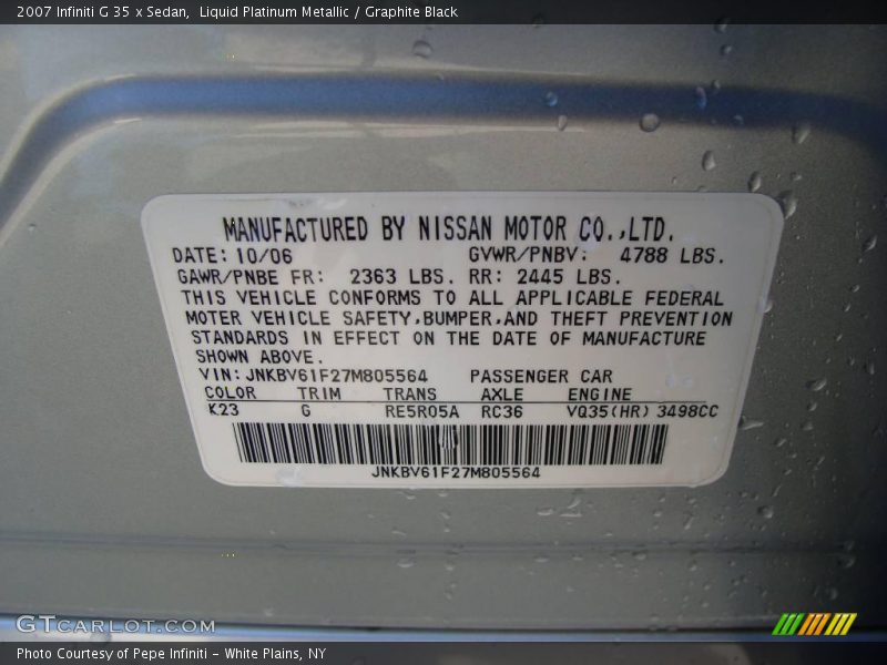 Liquid Platinum Metallic / Graphite Black 2007 Infiniti G 35 x Sedan