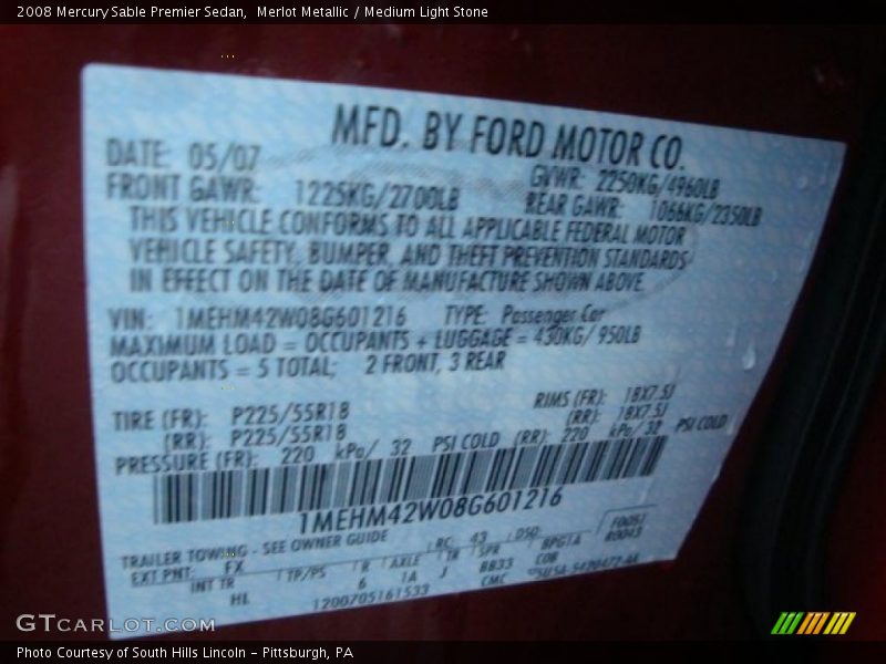 Merlot Metallic / Medium Light Stone 2008 Mercury Sable Premier Sedan