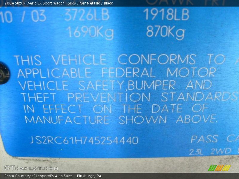 Silky Silver Metallic / Black 2004 Suzuki Aerio SX Sport Wagon